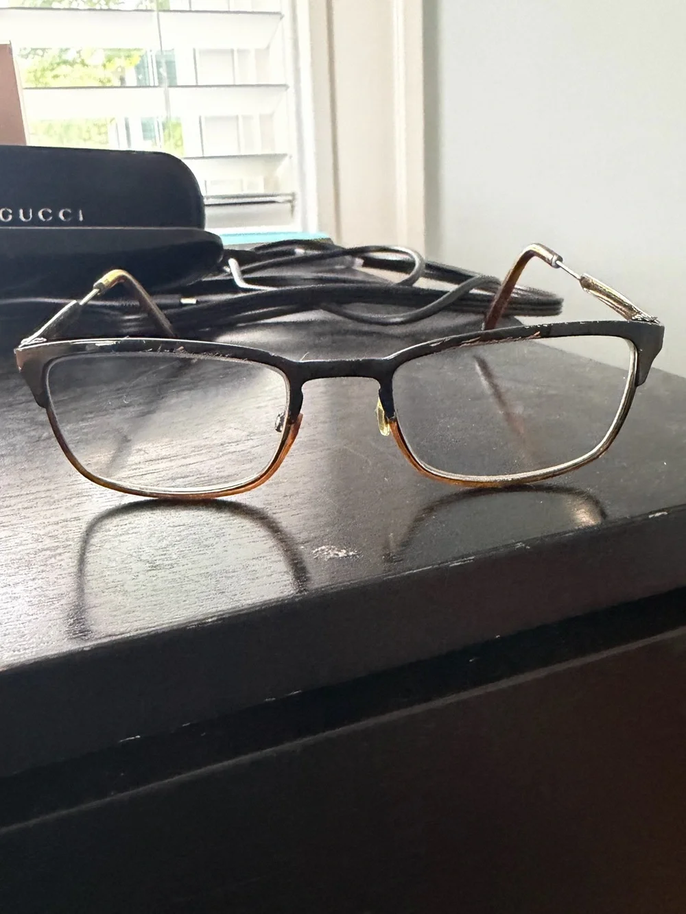 Gucci Men’s Rectangular Glasses in Black and Brown